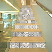 6pcs/Set Nordic Style Grey Flower Tile Staircase Decorative Wall Sticker