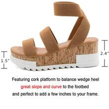 女款露趾坡跟涼鞋防滑厚底舒適彈性踝帶夏日鞋 - 棕色 - 查看 4