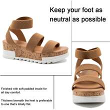 女款露趾坡跟涼鞋防滑厚底舒適彈性踝帶夏日鞋 - 棕色 - 查看 3