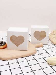 10入組婚禮糖果盒,透明pvc心形窗戶,特殊紙質糖果包裝盒 - 白色 - 查看 1