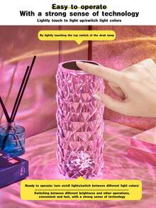 1pc Crystal Rose Atmosphere Lamp Creative Led Table Lamp Bedroom Bedside Charging Night Light - Multicolor - View 2