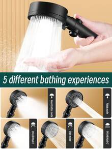 1pc/3pcs Adjustable Black Bath Shower Head High Pressure Water Saving Shower Stop Water Shower Head Bathroom Tool Bathroom Accessories Bathroom Tools - Black - View 6