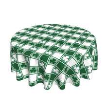 1pc Waterproof Spill-Proof Patrick Green Shamrock Leaves Plaid Print Round Tablecloth, Decorative Polyester Fabric Table Cloth, Suitable For Home Outdoor Wedding Anniversary Party Festival Coffee Picnic Mat - White - View 2