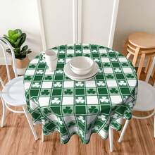 1pc Waterproof Spill-Proof Patrick Green Shamrock Leaves Plaid Print Round Tablecloth, Decorative Polyester Fabric Table Cloth, Suitable For Home Outdoor Wedding Anniversary Party Festival Coffee Picnic Mat - White - View 7