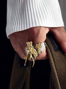 Vintage Dragon Year Gold Dragon Opening Ring, Fierce Dragon Claw Gothic Style Index Finger Ring, Hiphop Fashionable Fashion Jewelry, Party Accessories, Holiday Gift - Gold - View 3