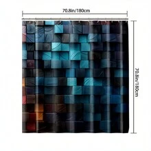 1入方格圖案淋浴簾,現代藝術風格聚酯纖維浴室裝飾防水窗簾,化妝室隱私屏幕面板,樹皮方塊紋理,適用於四季使用 - 藍色 - 查看 2