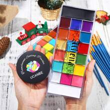 UCANBE Athena Face Body Paint Oil Palette + Translucent Setting Powder + 10PCS Brushes Set, Professional Face Painting Pallet Kit For Halloween SFX Cosplay Clown Makeup For Women Adults - 彩色 - 查看 6