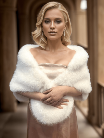 1pc Handmade Solid Color Faux Fur Elegant Women Shawl, Suitable For Daily, Business, Wedding, Party Wear, Autumn/Winter