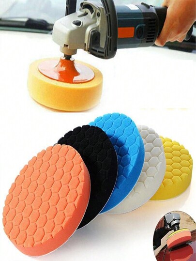 طقم عجلة تلميع قطع الماس 4/5/6 بوصة، نمط سداسي مع وسادة إسفنجية لتلميع السيارات