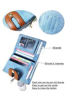 MIYIN Women's Bifold PU Leather Small Wallet With Zipper Coin Pocket & Card Slot & ID Window Ladies Mini Coin Purse For Daily Fashion Contrast Color Buckle Compact Slim Compact Thin Portable Purse For Ladies And Young Girls Work Business Commute For Anniversary For Birthday Gift On Valentine Day Gift (Blue) - Blue - View 6