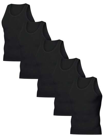 5pcs/set Men's Black Sports Tank Tops, Ideal For Gym Training And Athletic Wear