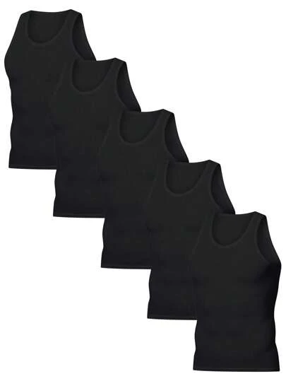5pcs/set Men's Black Sports Tank Tops, Ideal For Gym Training And Athletic Wear