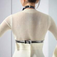 女士胸罩肩帶身體安全帶 Pu 皮革 Croset 束縛吊襪帶俱樂部服 - 黑色 - 查看 2
