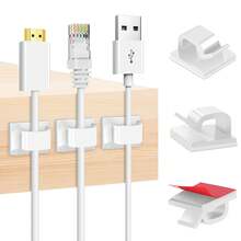 30pcs Adhesive Cable Clips For Outdoor, Christmas Light Clips, Decoration Clips, Self Adhesive Hooks Cord Management Wire Holder, Fairy Light Accessories, - White - View 2