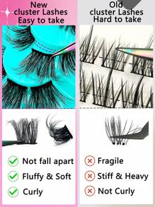 56Pcs 10-18mm Mixed Length D Curl Fluffy  Individual Cluster Lashes Segmented Spikes Individual False Eyelashes Individual Eyelash Extensions Lash Clusters,Eye Lash Clusters,Individual Eyelashes,Lashes,Fake Lashes - 黑色 - 查看 4