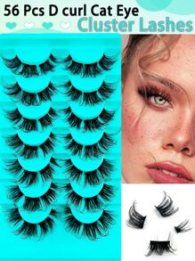 56Pcs 10-18mm Mixed Length D Curl Fluffy  Individual Cluster Lashes Segmented Spikes Individual False Eyelashes Individual Eyelash Extensions Lash Clusters,Eye Lash Clusters,Individual Eyelashes,Lashes,Fake Lashes - 黑色 - 查看 2
