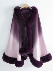 1入組女士灰褐色漸層針織披肩,帶領巾,適用於秋冬季節 - 紫色 - 查看 2
