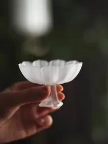 1 件釉莲花形茶杯，日式奢华高脚杯，磨砂茶品鉴杯，甜点盘，送给朋友的礼物，适用于客厅、餐厅、家居装饰 - 透明磨砂 - 查看 10