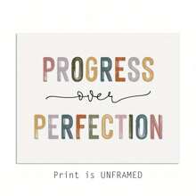 Progress Over Perfection Print, Classroom Decor, Kids Motivational, Inspirational Office Decor, Kid's Room Decor, Teacher Gift, Boho Classroom Wall Art, Unframed,Canvas,Poster Gifts Birthday Graduation