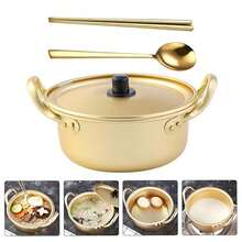1Set Pot Korean Ramen Noodle Cooker Chopsticks And Spoons Hot Cooking Instant Aluminum Stew Shabu Ramyun Cookware Soup Japanese Lid Stock Steel - Gold - View 10