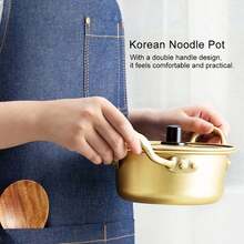 1Set Pot Korean Ramen Noodle Cooker Chopsticks And Spoons Hot Cooking Instant Aluminum Stew Shabu Ramyun Cookware Soup Japanese Lid Stock Steel - Gold - View 9