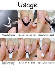 6 Packs French Manicure Stickers, French Cutout Decoupage Stickers, Self-Adhesive French Manicure Strips Guide Edge Aid, DIY Manicure Design For Beginners, Wavy Line Manicure Tips Guide Sticker Template Strips Nail Art Tools - Black - View 10