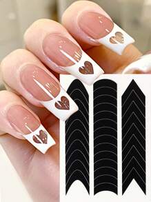 6 Packs French Manicure Stickers, French Cutout Decoupage Stickers, Self-Adhesive French Manicure Strips Guide Edge Aid, DIY Manicure Design For Beginners, Wavy Line Manicure Tips Guide Sticker Template Strips Nail Art Tools - Black - View 4