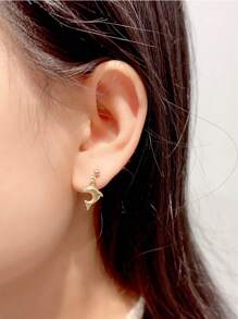 Women'S Small Gold Dolphin Drop Earrings - Women's Drop Earrings - View 2