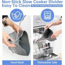 升級版慢燉鍋分隔墊適用於6夸脫緩燉鍋,可重複使用並防漏三明治式矽膠分隔墊,適用於6夸脫鍋器的洗碗機安全烹飪墊 - 杏色 - 查看 6