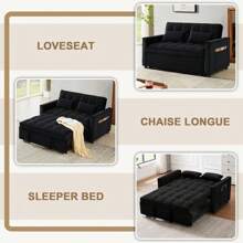Sofa Bed Modern Convertible Sleeper Sofa Couch With Pull-Out Sofa Bed For Living Room - Black - Black - View 4