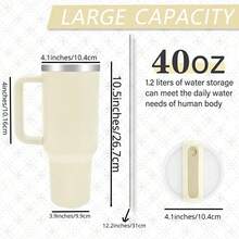 1pc 40oz Brown Stainless Steel Insulated Travel Coffee Mug With Handle And Straw, Suitable For Hot And Cold Drinks - Coffee Brown - View 2