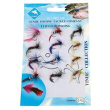 Sougayilang 12 件裝飛釣餌鮭魚飛蠅鱒魚乾飛蠅釣誘餌魚鉤 - 藍白色 - 查看 3