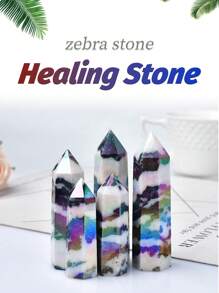 1Pc Natural Aura Stone Crystal Point Healing Obelisk Black and White Zebra Quartz Wand Beautiful Ornament for Home Decor Pyramid - aura zebra - View 1