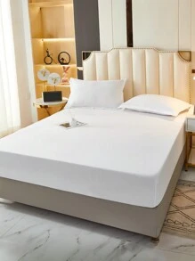 1 Máy Tính Màu Trắng Chải Màu Trang Bị Tấm Mềm Mại Thoáng Khí Chăn Ga Gối Tiếp Liệu, Phong Cách Đơn Giản, Tấm Bảo Vệ Nệm Dành Cho Giường - trắng - Xem 1