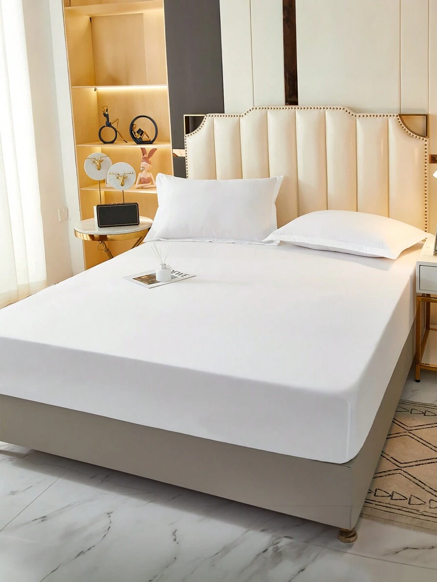 1 Máy Tính Màu Trắng Chải Màu Trang Bị Tấm Mềm Mại Thoáng Khí Chăn Ga Gối Tiếp Liệu, Phong Cách Đơn Giản, Tấm Bảo Vệ Nệm Dành Cho Giường - trắng - Xem 1