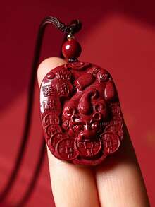 1入組紅色朱砂貔貅靈獸項鏈,具有更多財富的護身符幸運項鏈珠寶禮物女人丈夫情侶 - 紅色 - 查看 8