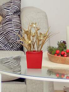 1入組人工風信子春節盆栽 - 春節家居客廳,辦公室桌面氛圍裝飾擺件,店鋪節日裝飾擺件 - 紅金色 - 查看 10