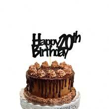 雙面閃亮黑色happy Birthday蛋糕插牌,18、19、20、21、30、40、50、60歲生日紀念派對裝飾 - 黑色 - 查看 2