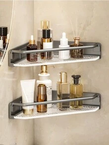 1 件壓克力黏浴室廁所壁掛式化妝品收納架,無需鑽孔 - 灰色 - 查看 1