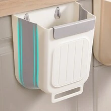 1pc Foldable Trash Can For Household Kitchen Cabinet Door Hanging - 中号灰白色 - View 3