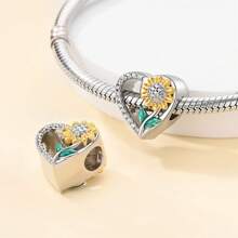 1 pièce Pendentif en zirconia en forme de tournesol en argent 925, avec des perles décoratives et une rallonge de chaîne détachable pour les accessoires de bracelet des femmes, Saint-Valentin