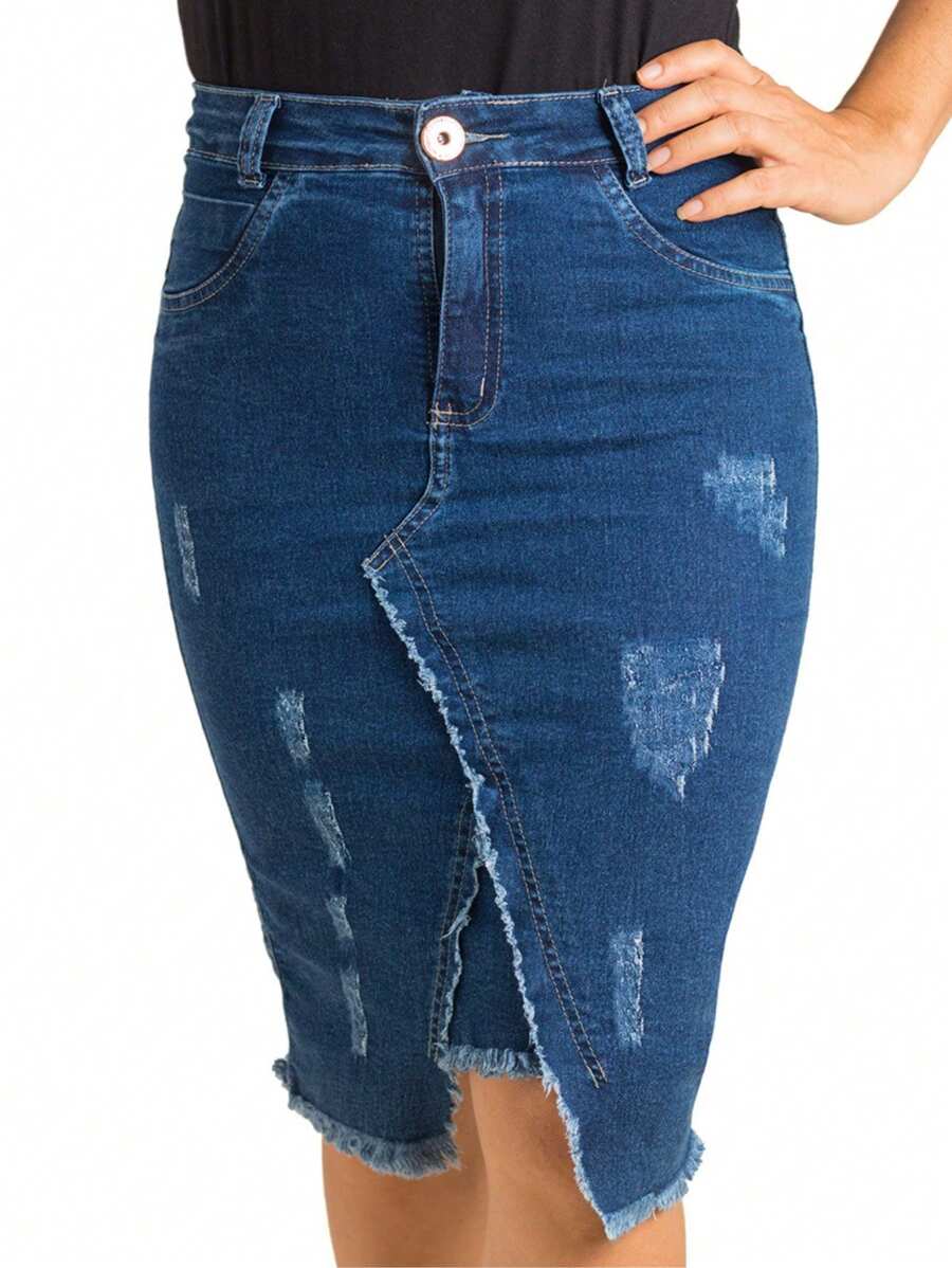 Women Denim Skirts - 水鴨藍 - 查看 1