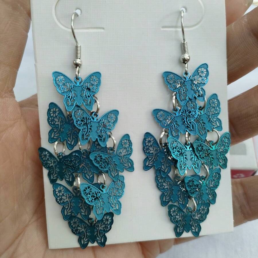 1 đôi Sành điệu Thanh tú Loại bướm Hình dạng Vòng khuyên tai , Hoàn hảo Đối với Của phụ nữ Mặc hàng ngày - Đầy màu sắc - Xem 1