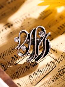 1pc Vintage, Unique, Creative Zinc Alloy & Rhinestone Geometric Decorated Open Ring For Women, Girls, Party Gift - Antique Silver - View 5