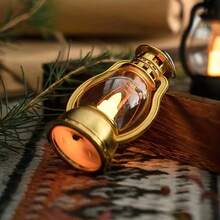 1入復古電子蠟燭燈,煤油掛燈手提燈道具,酒吧聖誕節日蠟燭裝飾氛圍之燈 - 金色 - 查看 1