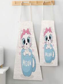 1件貓咪印花廚房花園圍裙,烘焙用品,烹飪圍裙 - 彩色 - 查看 5