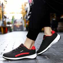 2023新款男士白色皮革運動鞋，男士秋冬休閒跑步厚底鞋 - 黑色 - 查看 3