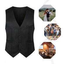 Chaleco De Traje, Clásico, Ejecutivo, Corte Regular P/hombre - Negro - Ver 4