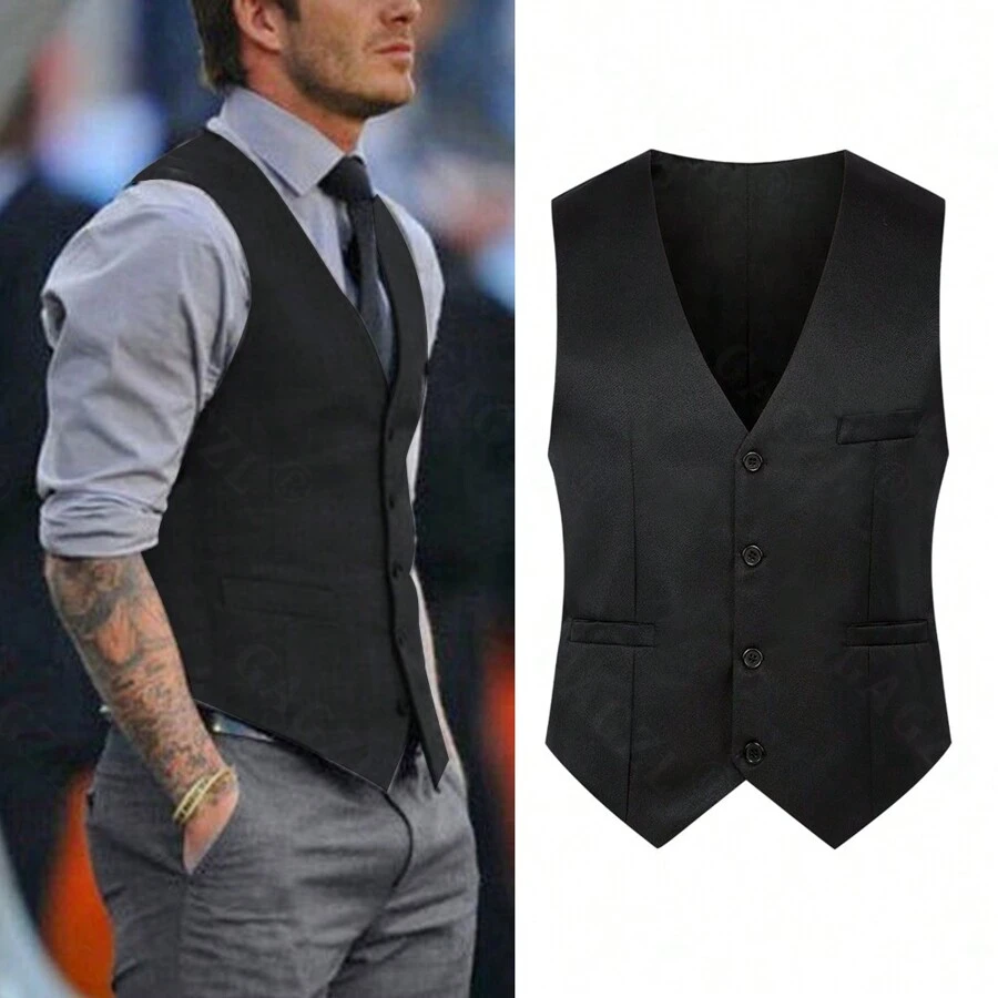 Chaleco De Traje, Clásico, Ejecutivo, Corte Regular P/hombre - Negro - Ver 1