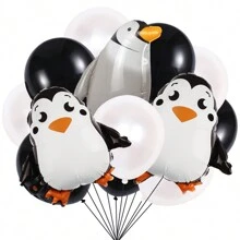 13入組企鵝乳膠箔氣球套裝-企鵝生日裝飾動物主題派對生日派對用品 - 彩色 - 查看 1